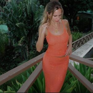 asta resort Orange Floral Slip Maxi Dress with Slim Straps - Women's